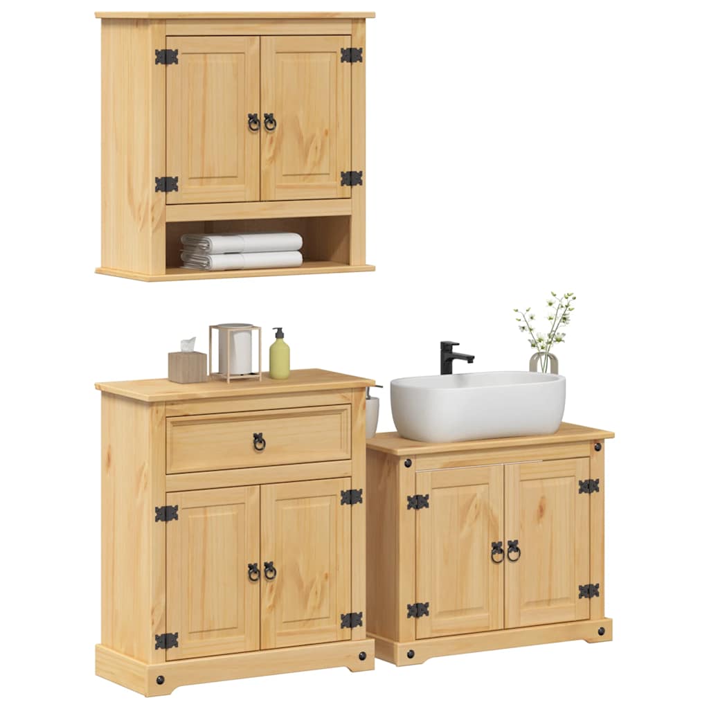 3 Piece Bathroom Furniture Set "Corona" Solid Wood Pine