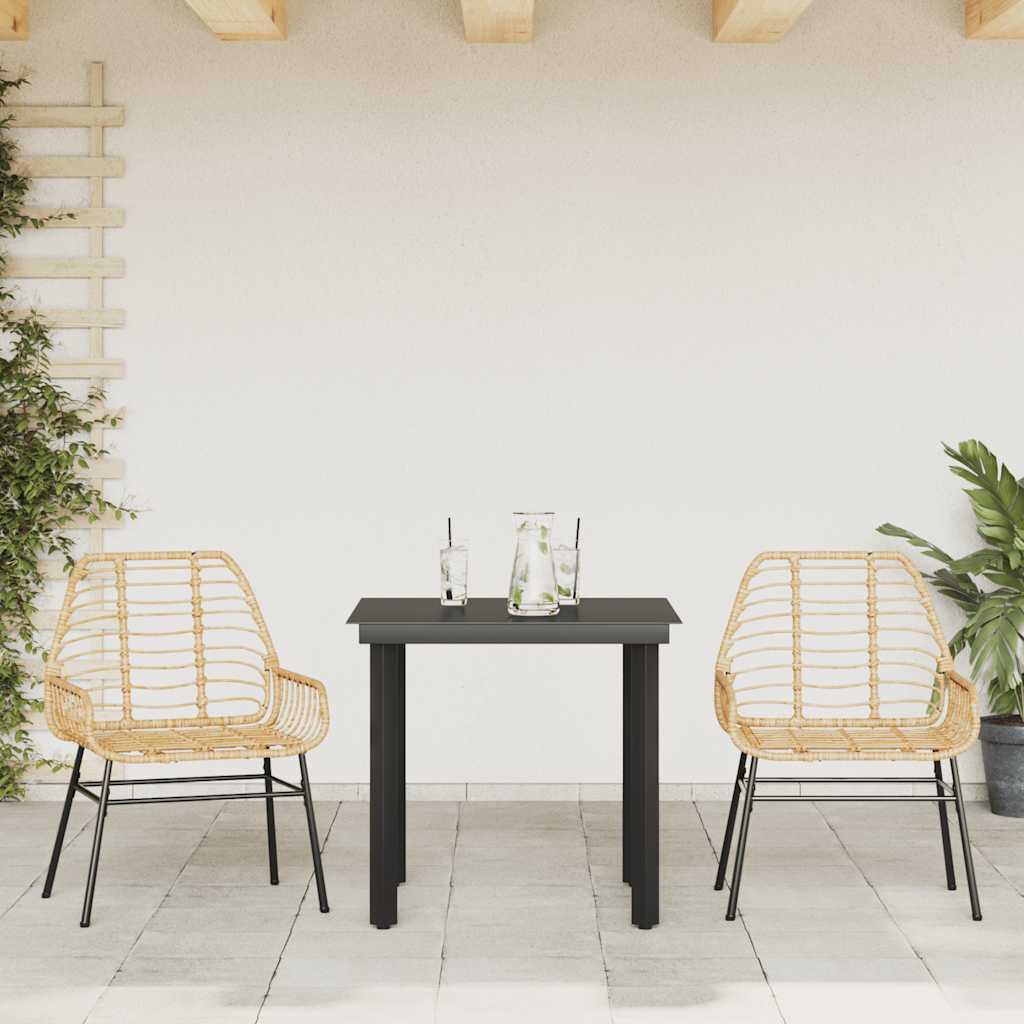 3 Piece Garden Dining Set Brown Poly Rattan Glass