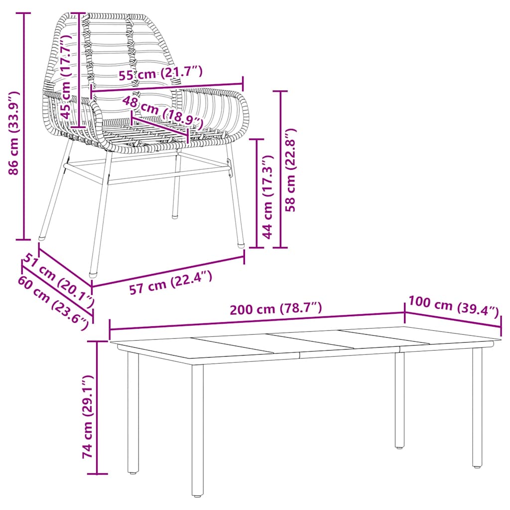 7 Piece Garden Dining Set Brown Poly Rattan Glass