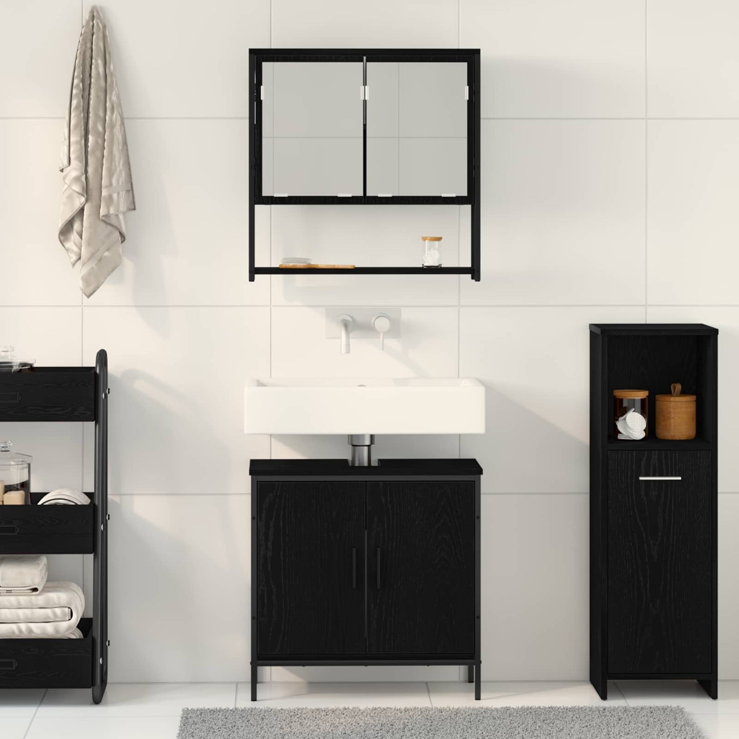 Bathroom Furniture Set 2 pcs Black Engineered wood