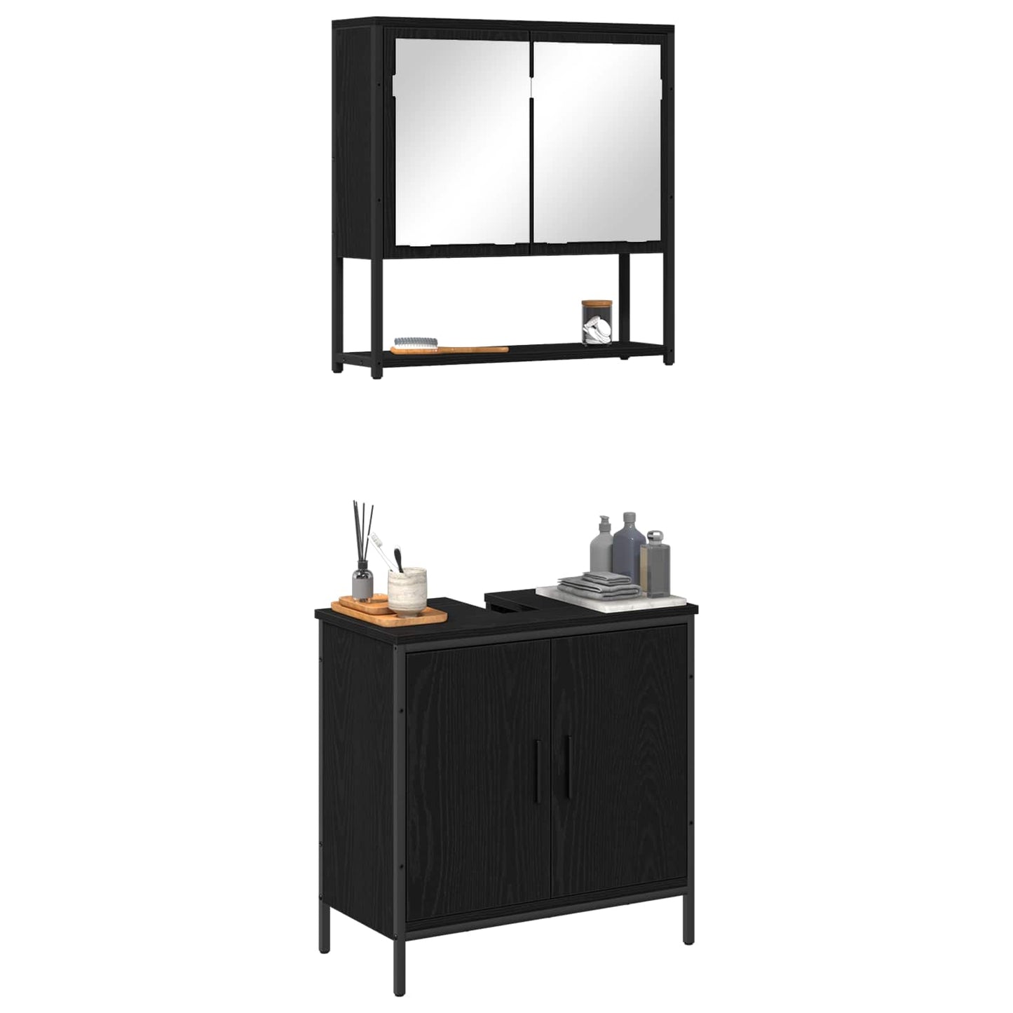 Bathroom Furniture Set 2 pcs Black Engineered wood