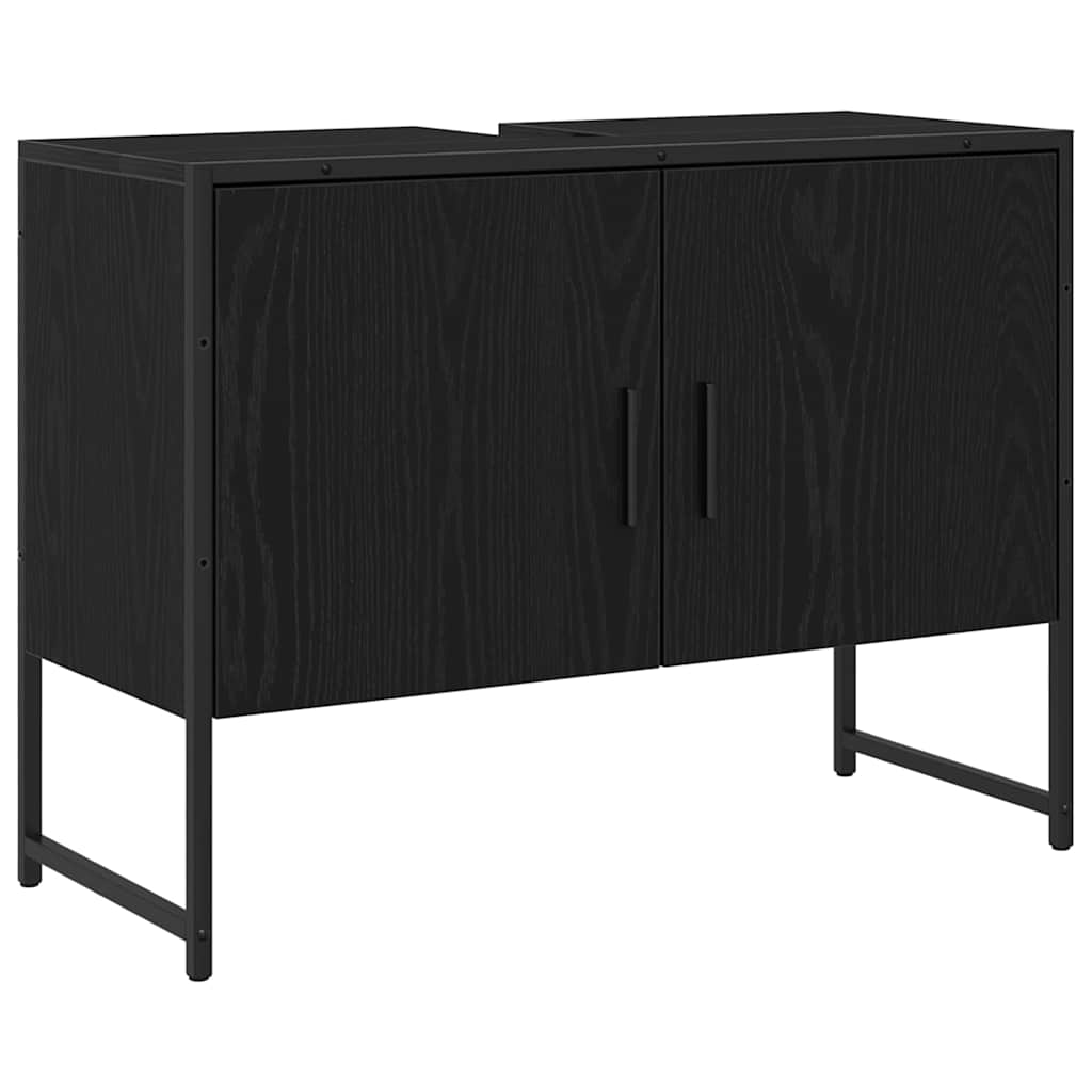 Bathroom Furniture Set Wall-mounted 2 pcs Black Engineered wood