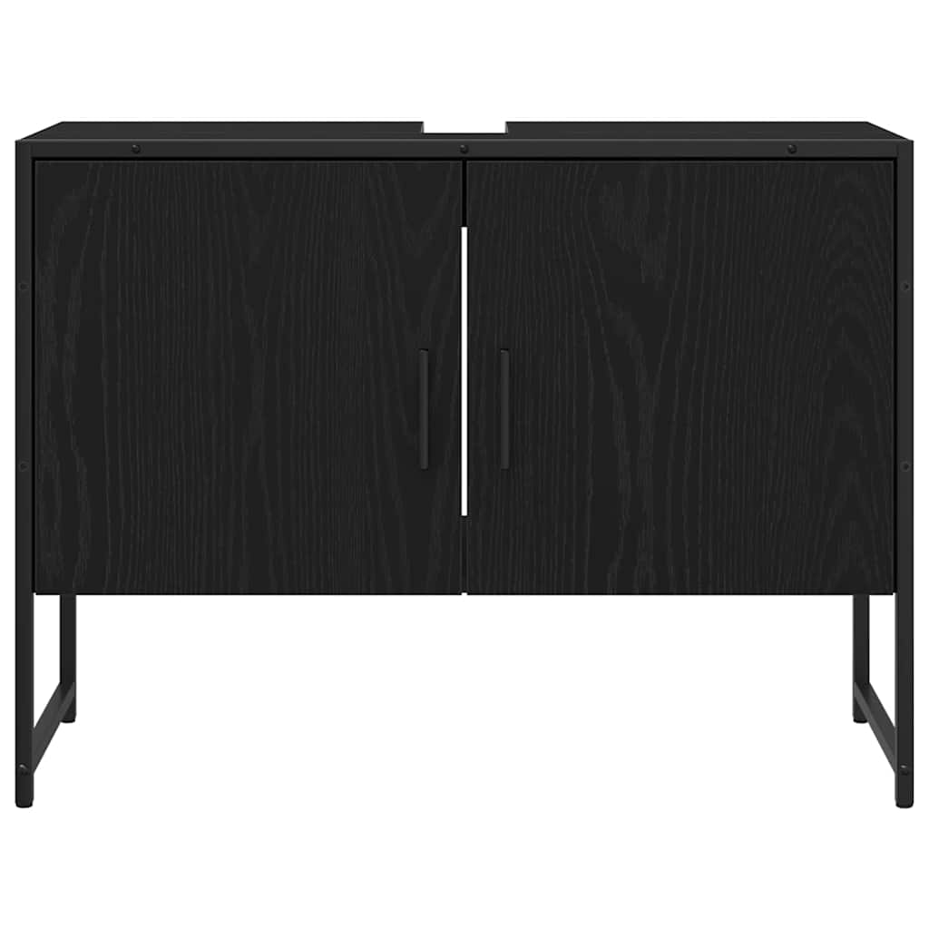 Bathroom Furniture Set Wall-mounted 2 pcs Black Engineered wood