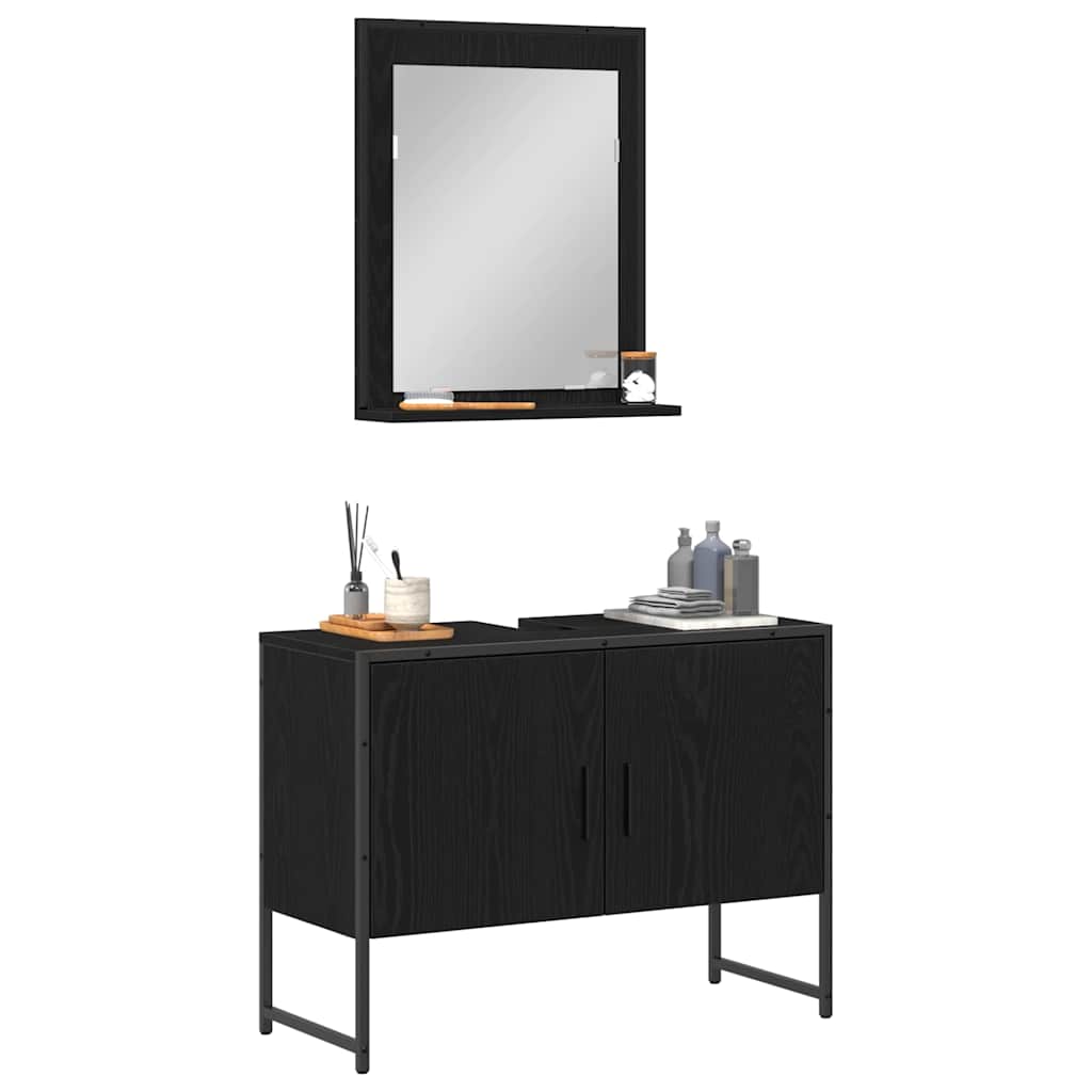 Bathroom Furniture Set Wall-mounted 2 pcs Black Engineered wood