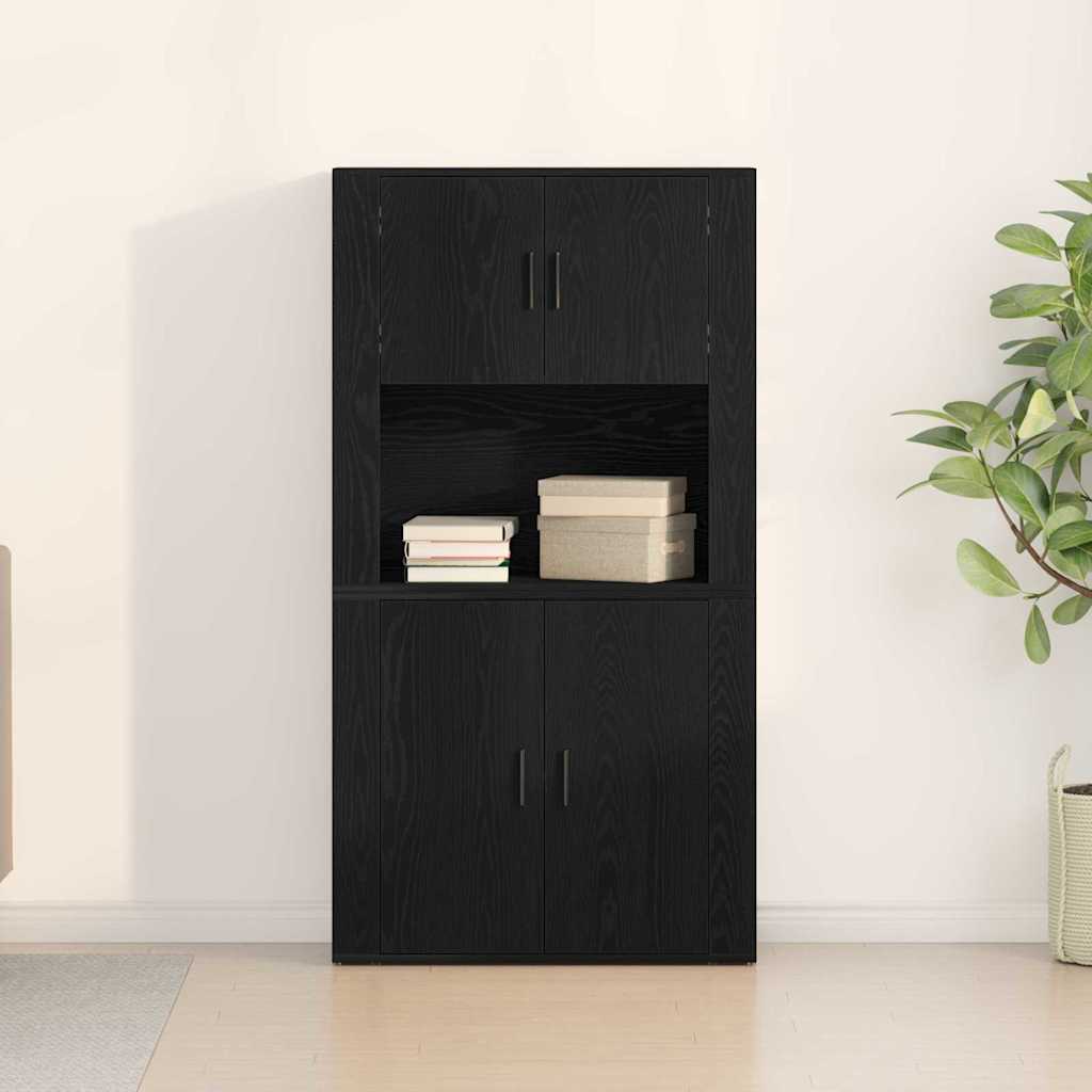 Highboard Black Oak 80 x 33 x 150 cm Engineered Wood