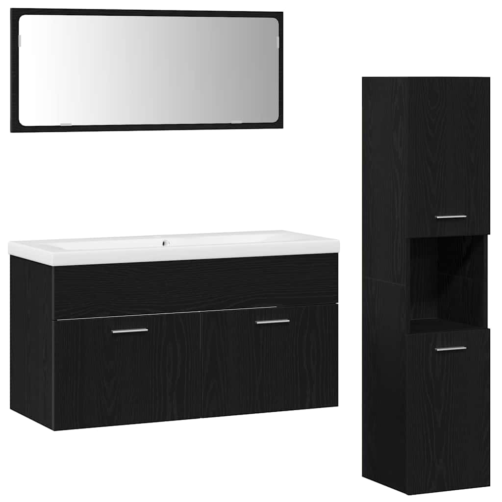 Bathroom Furniture Set 4 pcs Black Oak Engineered Wood