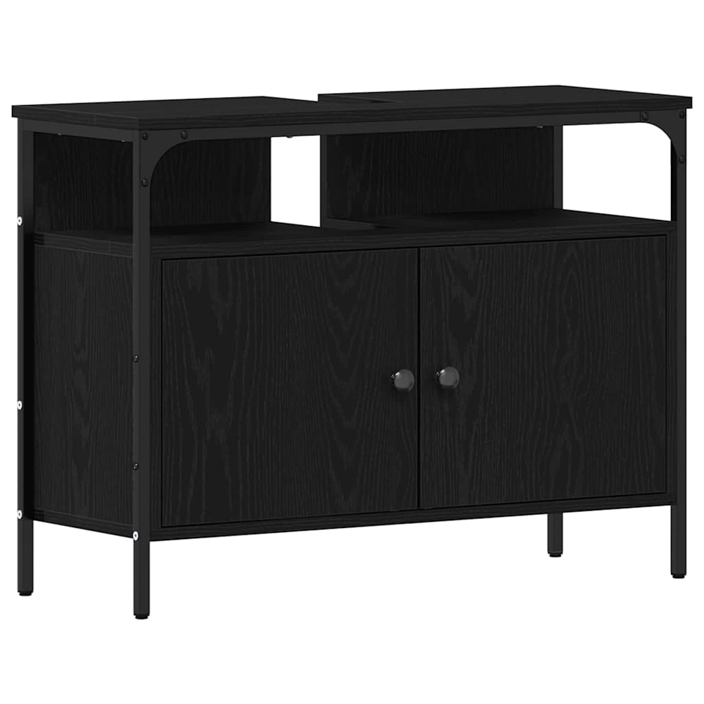 Bathroom Furniture Set with Shelf 3 pcs Black Engineered wood