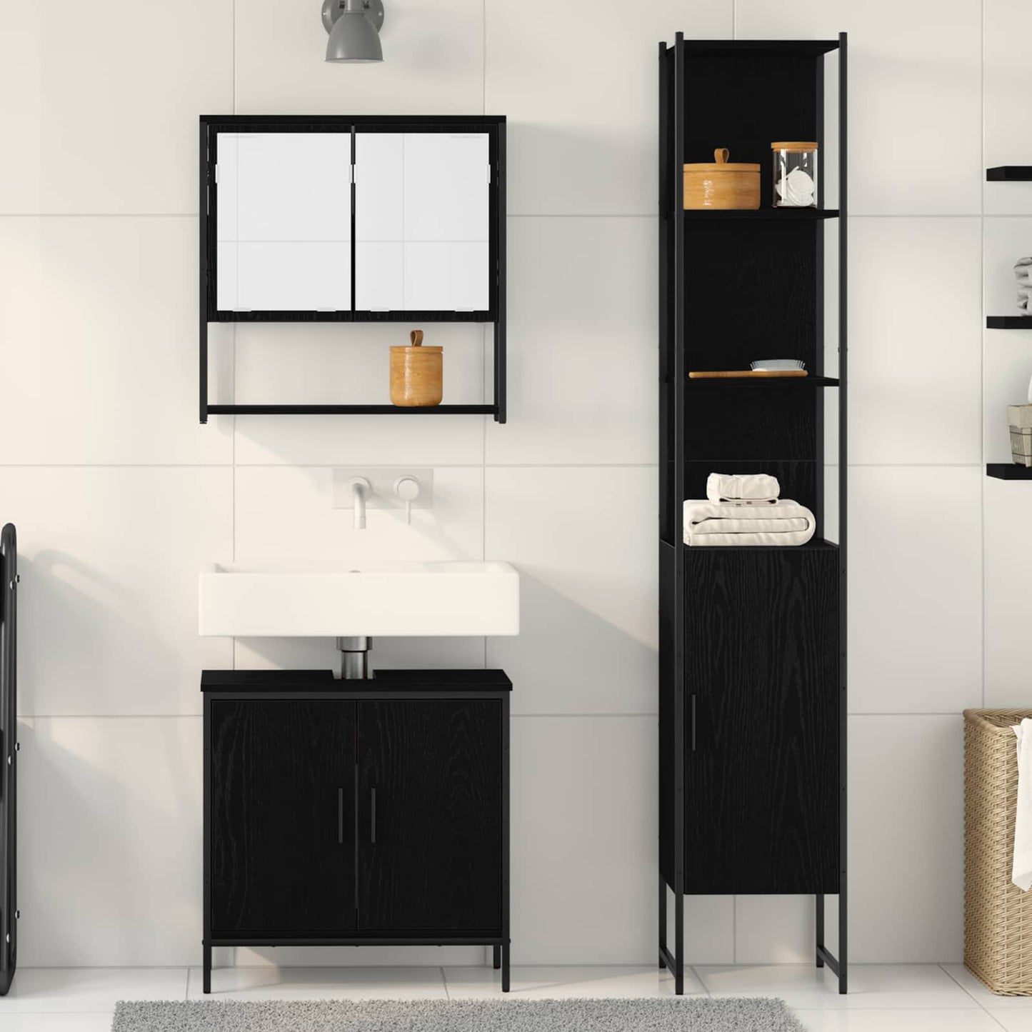 Bathroom Furniture Set 3 pcs Black Engineered wood