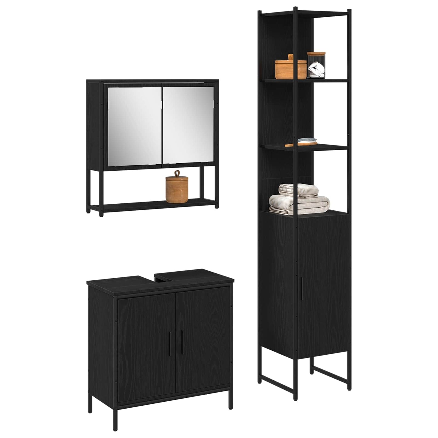 Bathroom Furniture Set 3 pcs Black Engineered wood