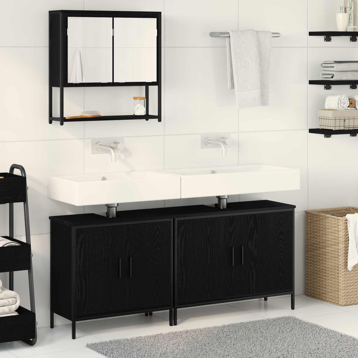 Bathroom Furniture Set with Shelf 3 pcs Black Engineered wood