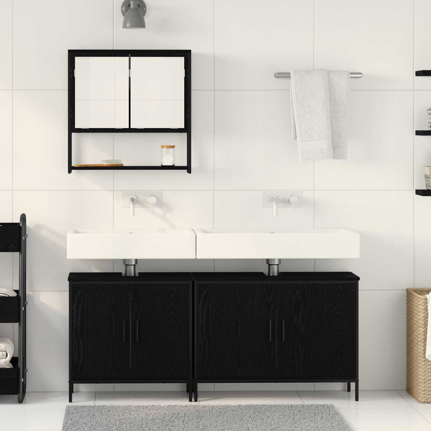 Bathroom Furniture Set 3 pcs Black Engineered wood
