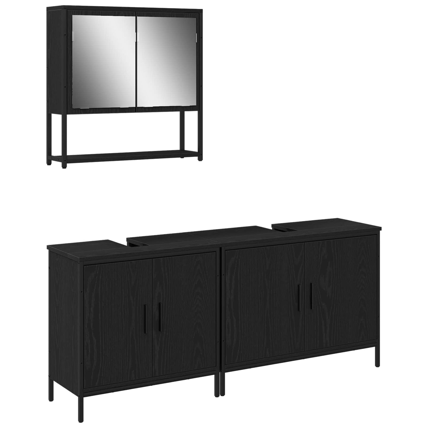 Bathroom Furniture Set with Shelf 3 pcs Black Engineered wood