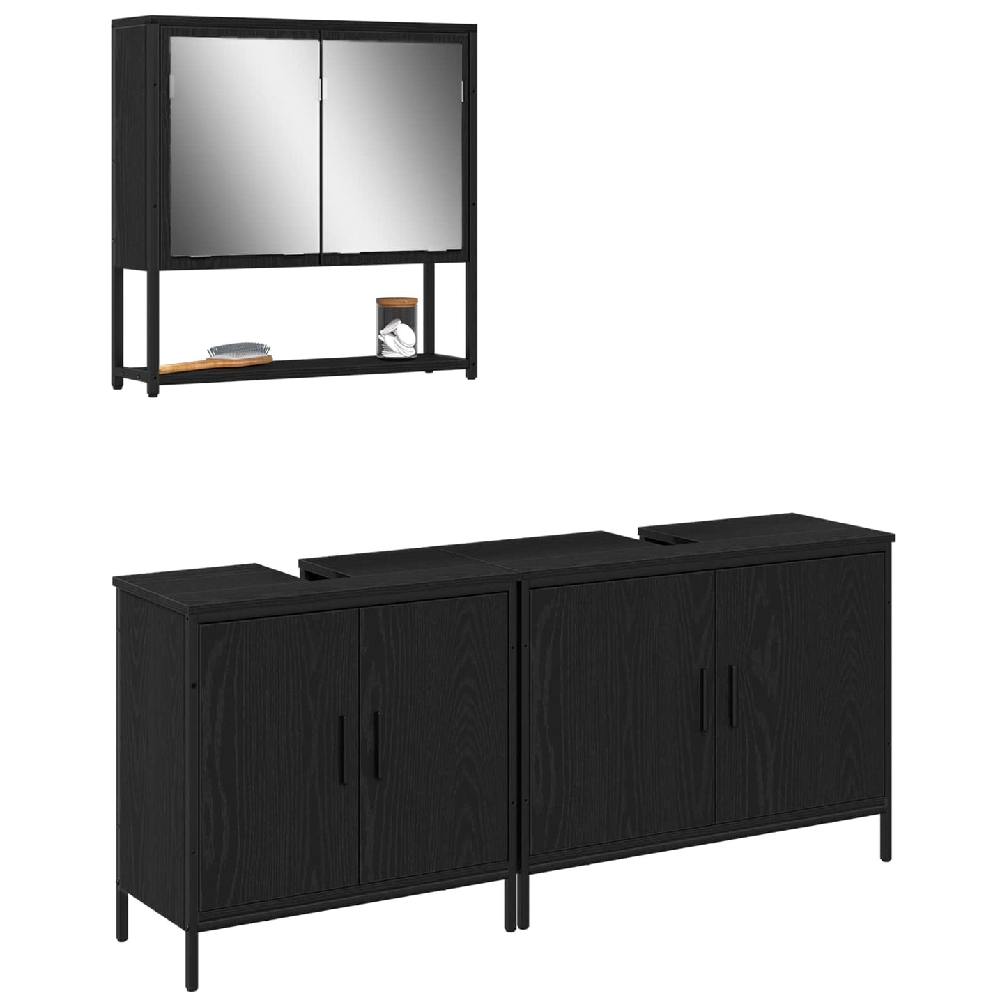Bathroom Furniture Set 3 pcs Black Engineered wood
