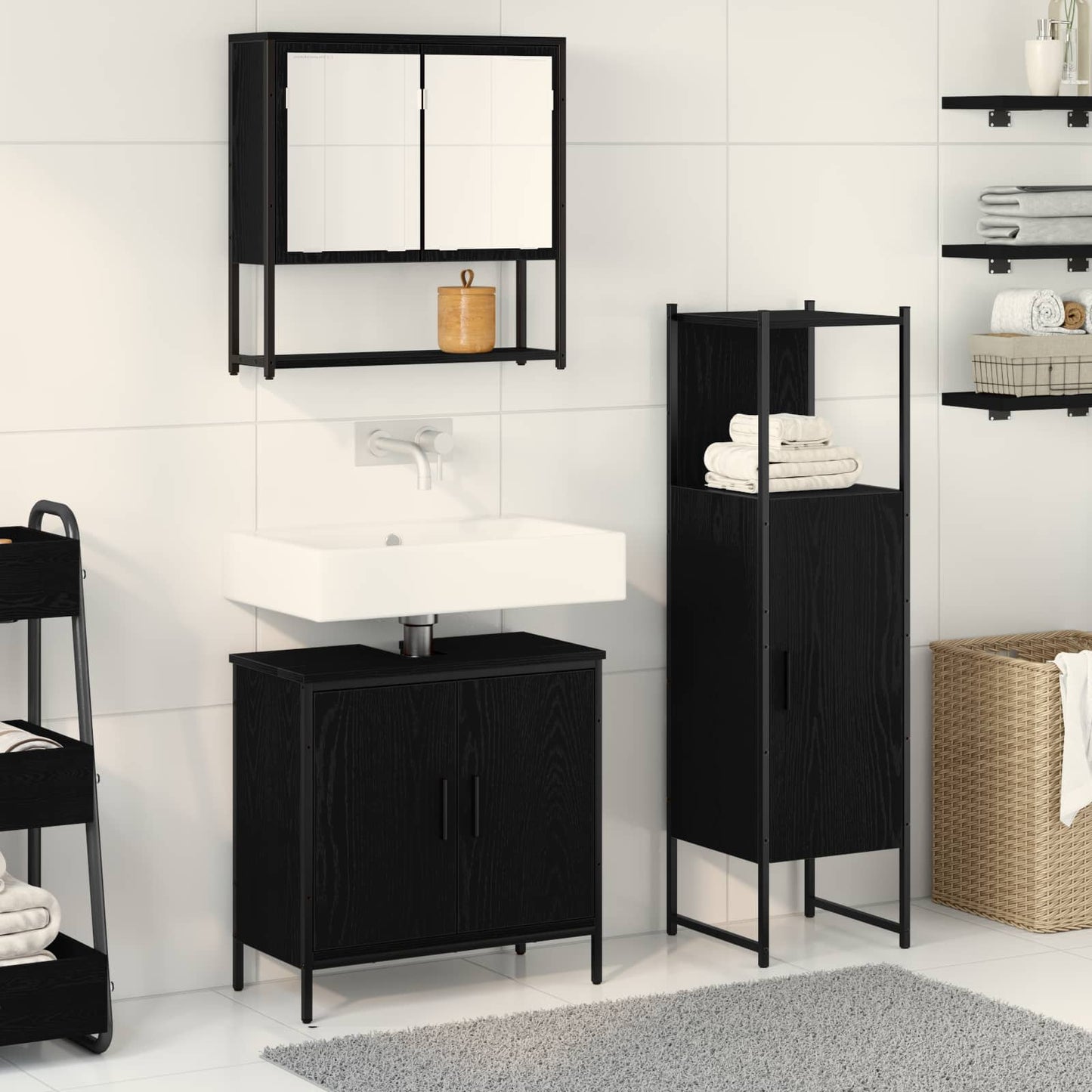 Bathroom Furniture Set 3 pcs Black Engineered wood