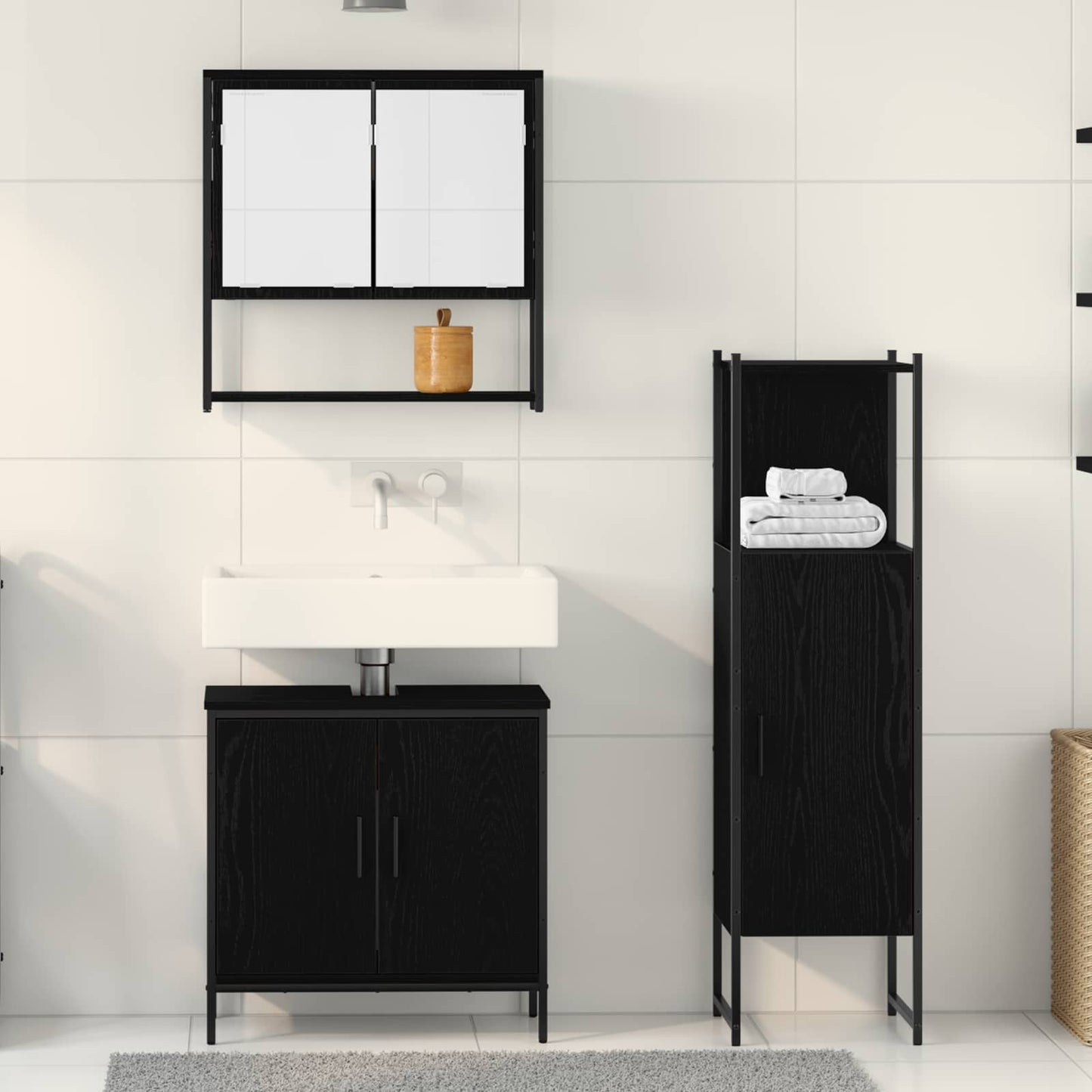 Bathroom Furniture Set 3 pcs Black Engineered wood