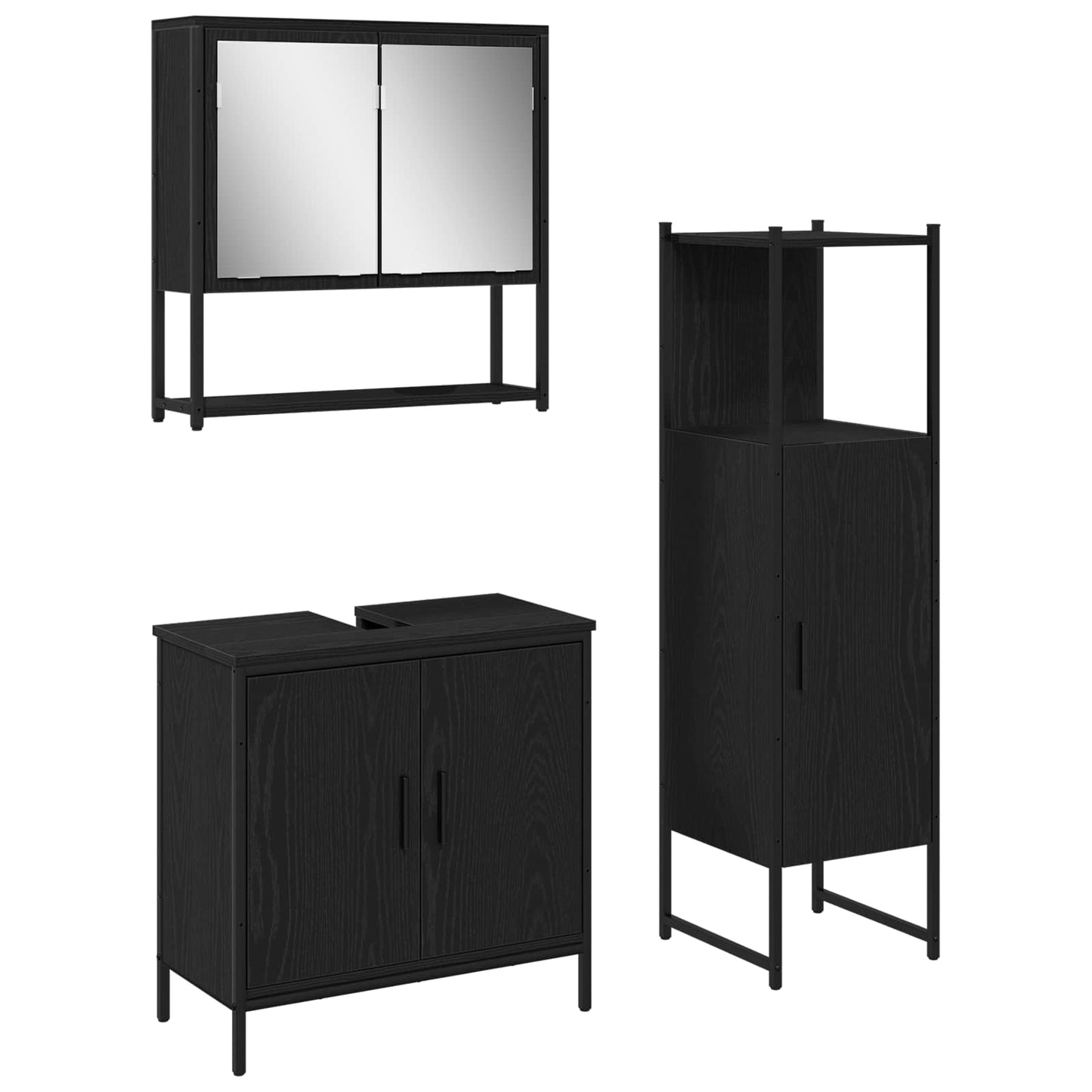 Bathroom Furniture Set 3 pcs Black Engineered wood