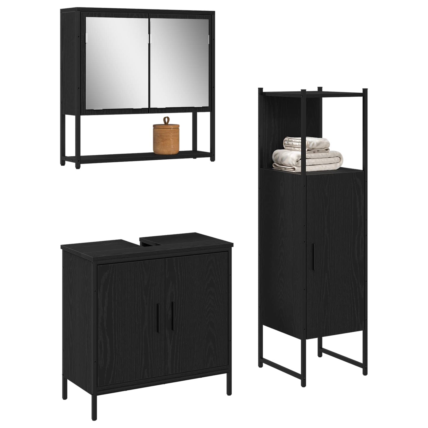 Bathroom Furniture Set 3 pcs Black Engineered wood
