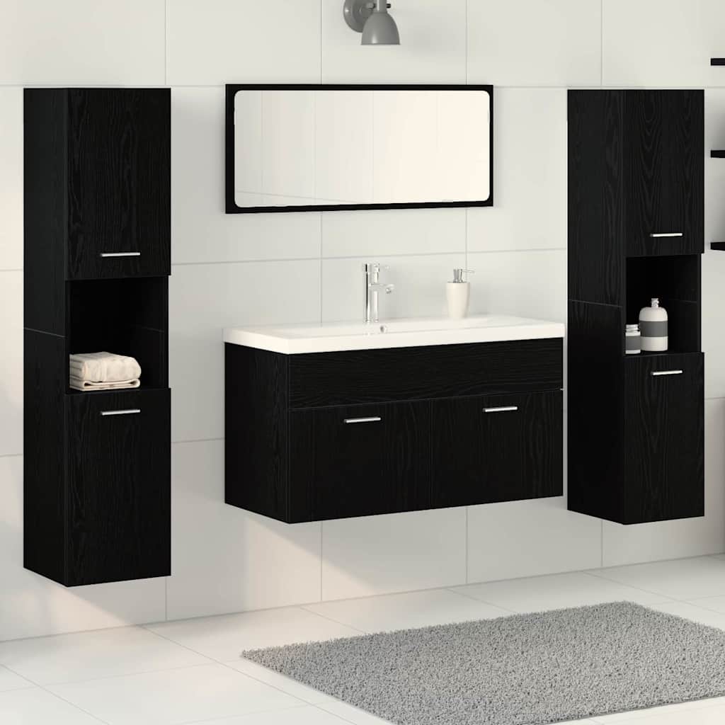 Bathroom Furniture Set 4 pcs Black Oak Engineered Wood