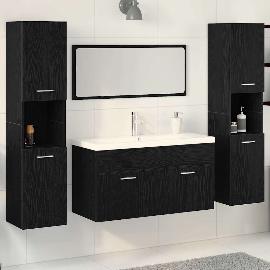 Bathroom Furniture Set 4 pcs Black Oak Engineered Wood