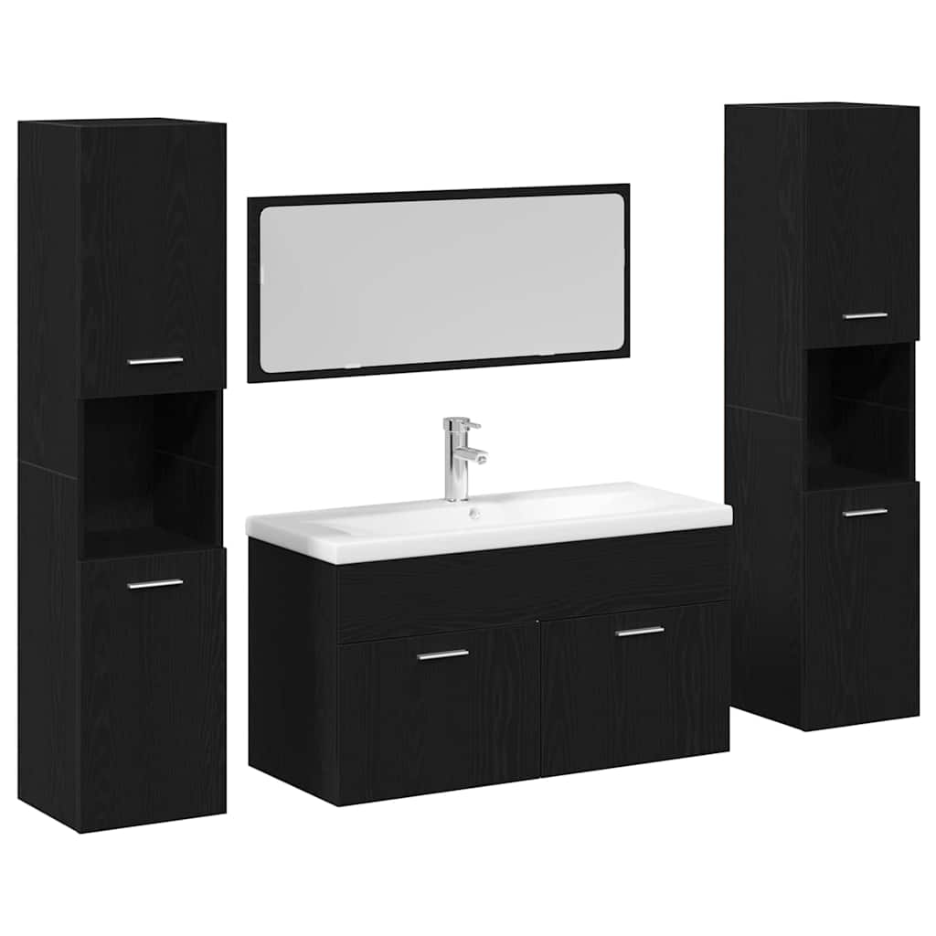 Bathroom Furniture Set 4 pcs Black Oak Engineered Wood