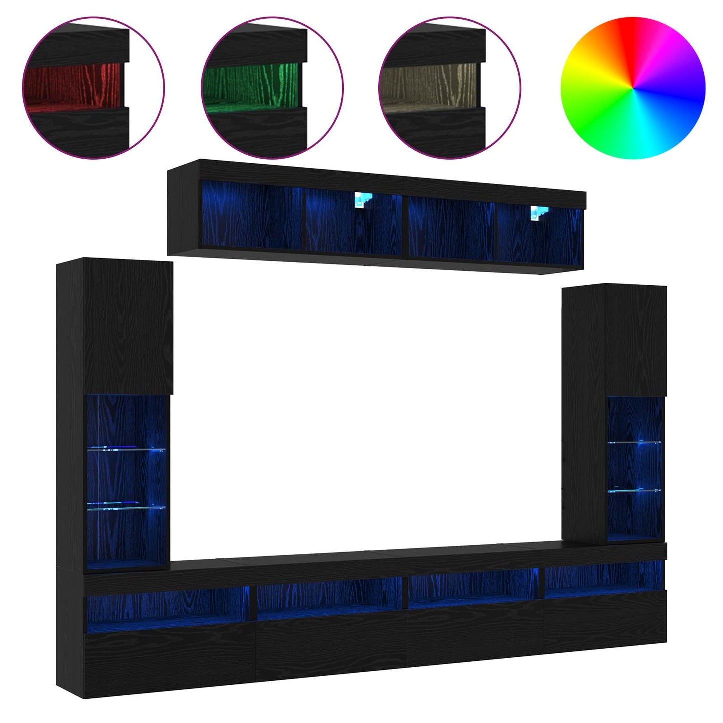 TV Cabinet Set Wall-mounted 6 pcs Black oak Engineered wood