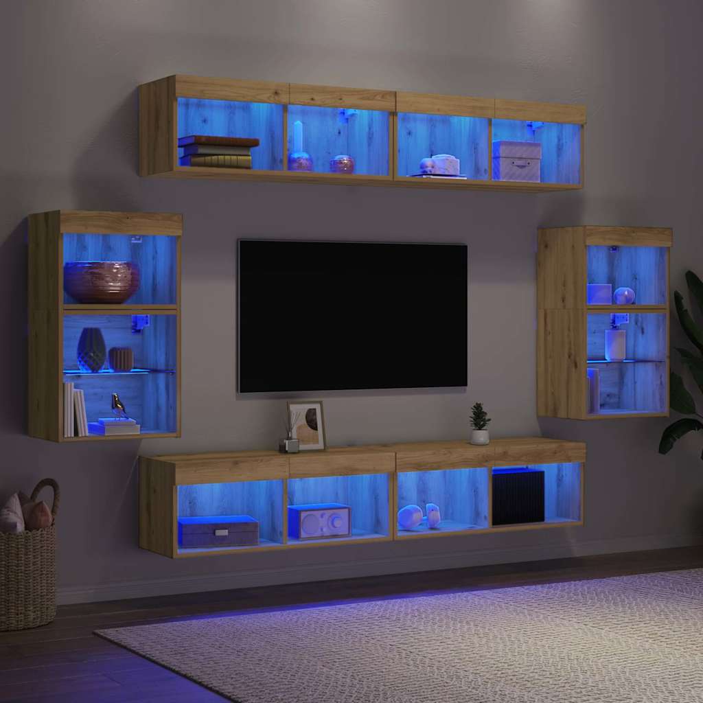 TV Cabinet Set Wall-mounted 8 pcs Artisan oak Engineered wood