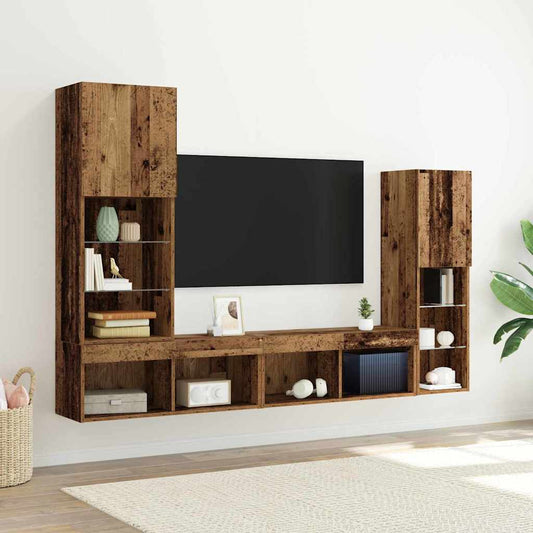 TV Cabinet 4 pcs Old wood Engineered wood