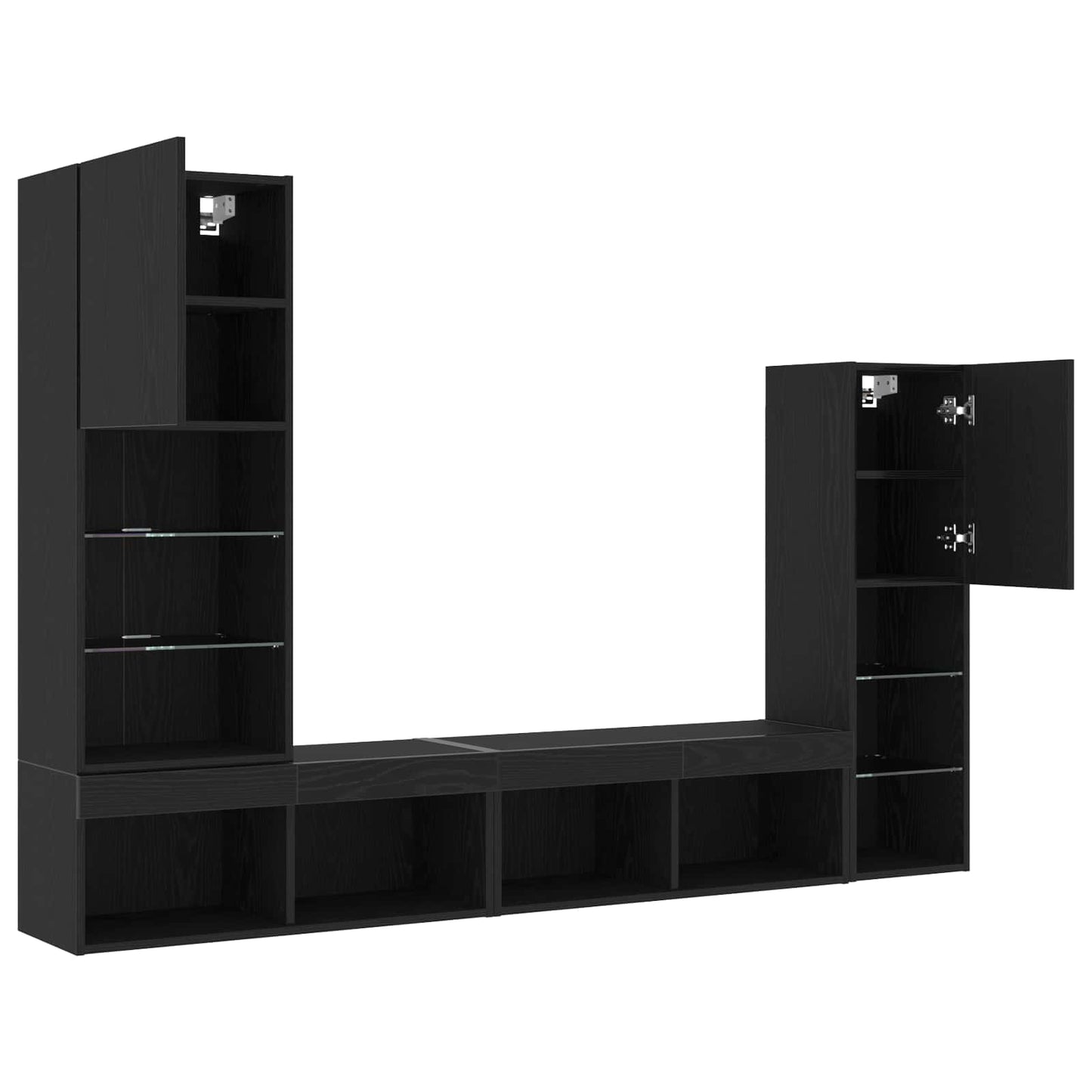 TV Cabinet 4 pcs Black oak Engineered wood