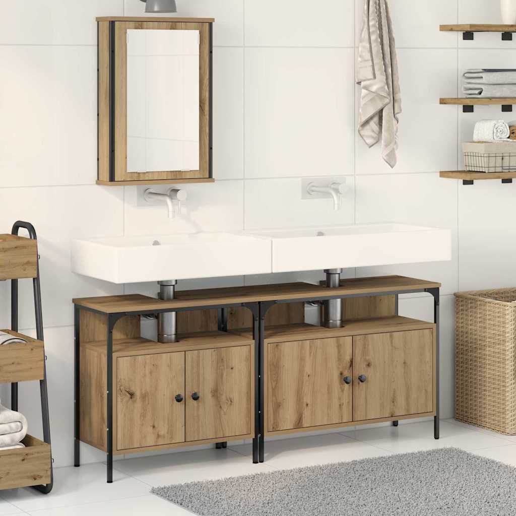 Bathroom Vanity Units with Shelf 3 pcs Brown Engineered wood