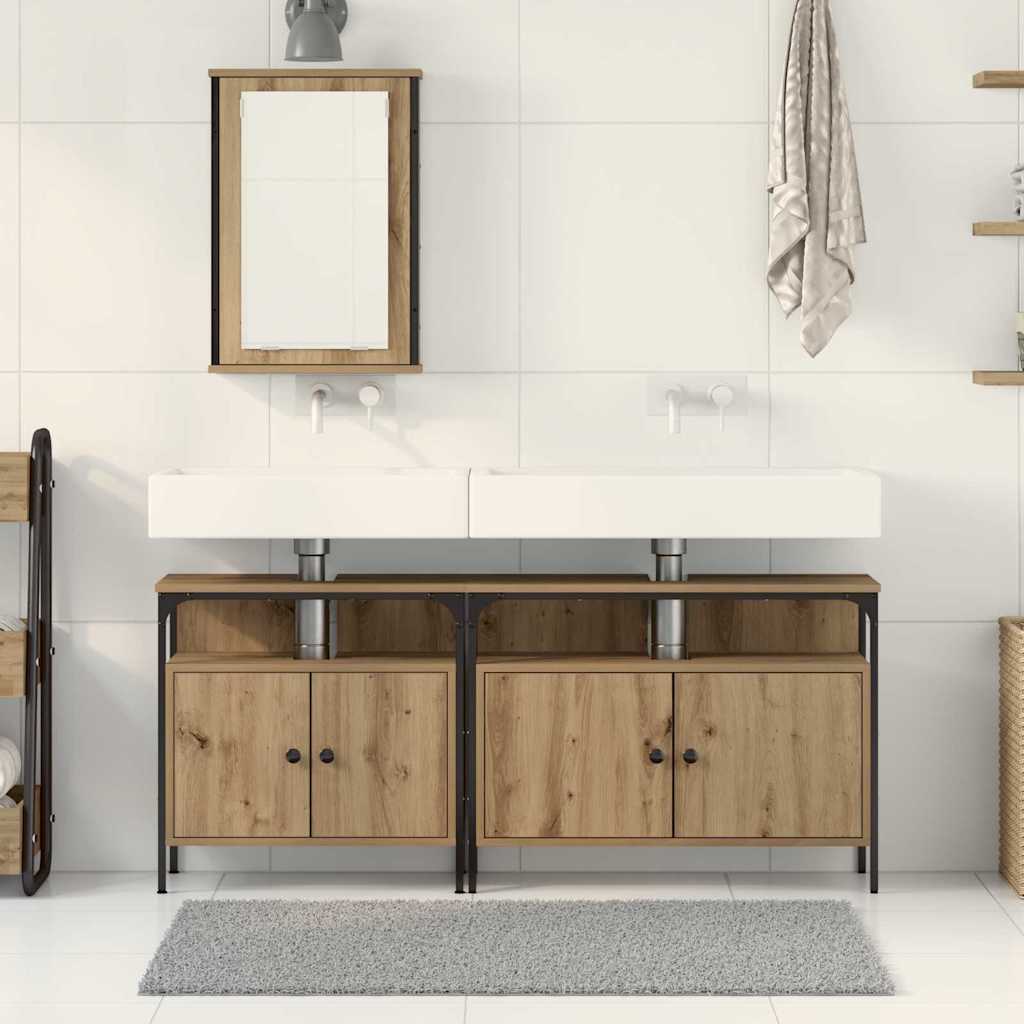 Bathroom Vanity Units with Shelf 3 pcs Brown Engineered wood