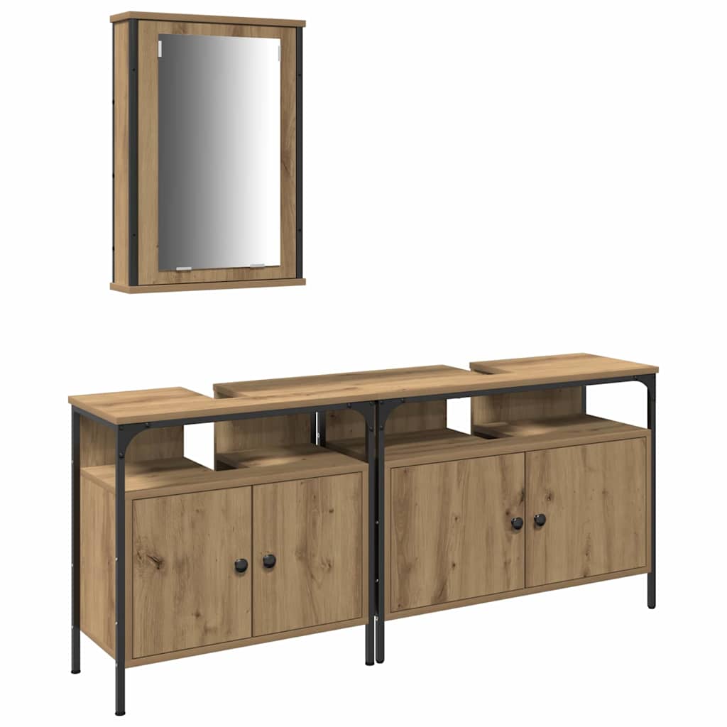 Bathroom Vanity Units with Shelf 3 pcs Brown Engineered wood