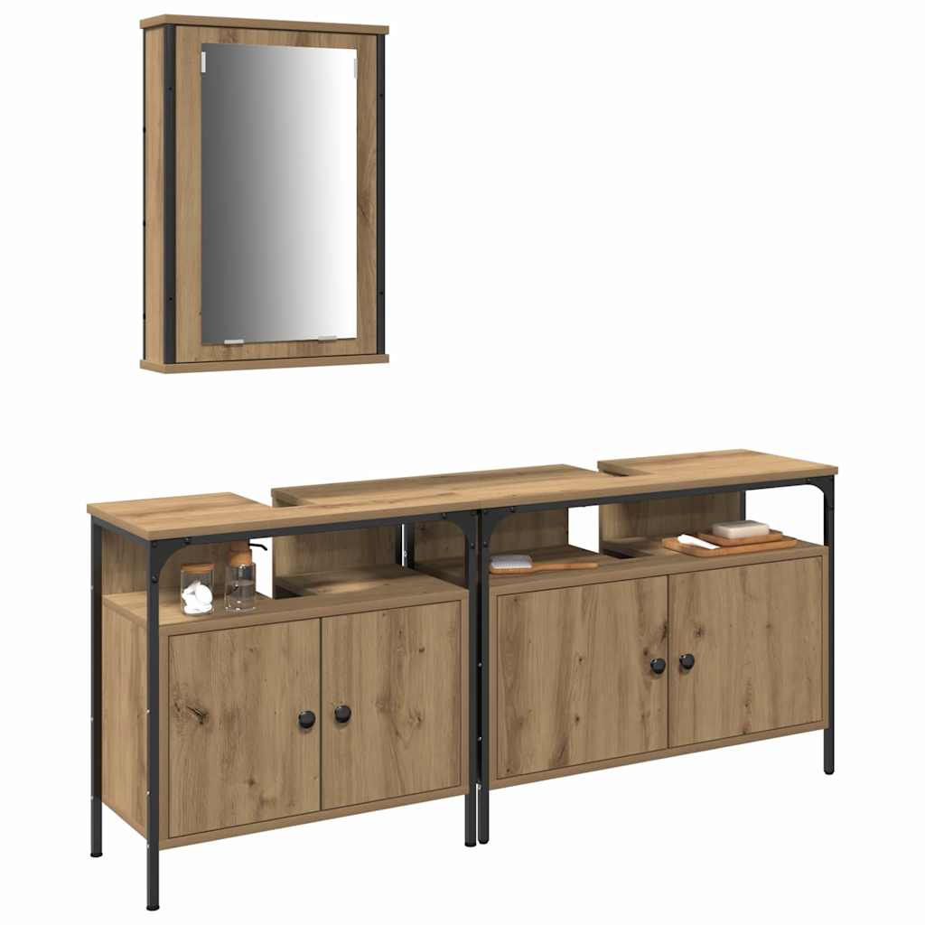 Bathroom Vanity Units with Shelf 3 pcs Brown Engineered wood