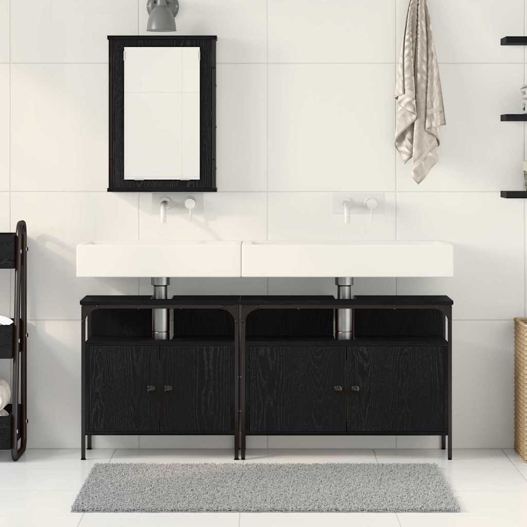 Bathroom Vanity Units with Shelf 3 pcs Black Engineered wood
