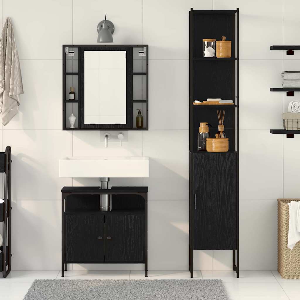 Bathroom Furniture Set 3 pcs Black Oak Engineered Wood
