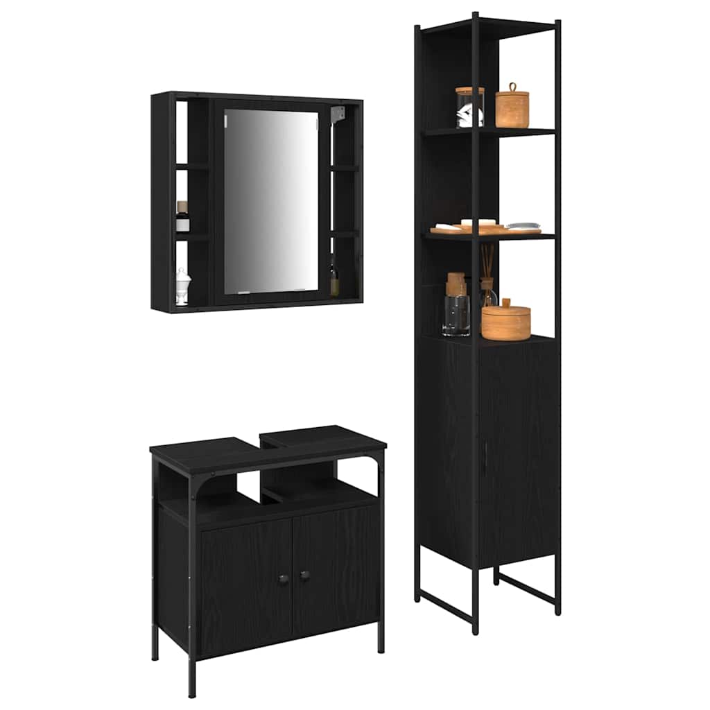 Bathroom Furniture Set 3 pcs Black Oak Engineered Wood