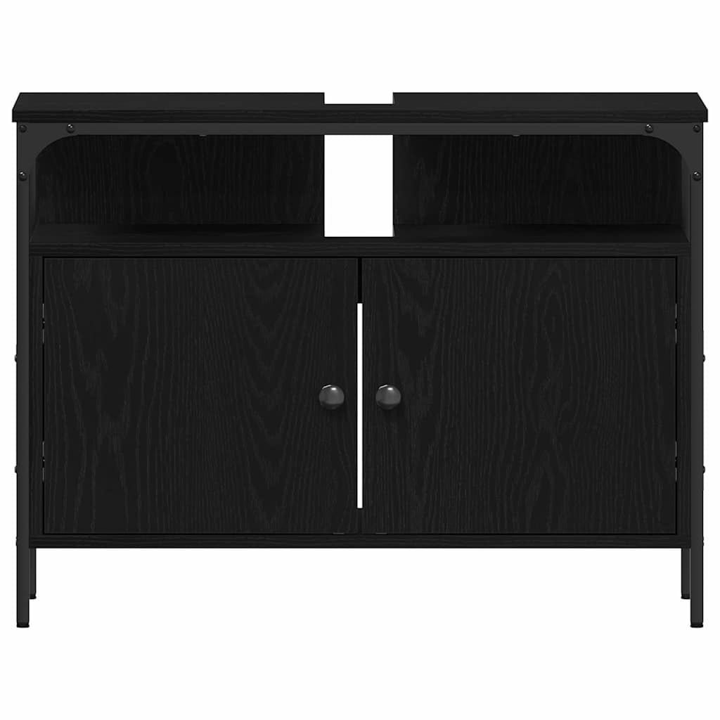 Bathroom Vanity Units with Shelf 3 pcs Black Engineered wood