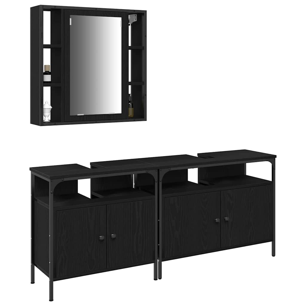 Bathroom Vanity Units with Shelf 3 pcs Black Engineered wood