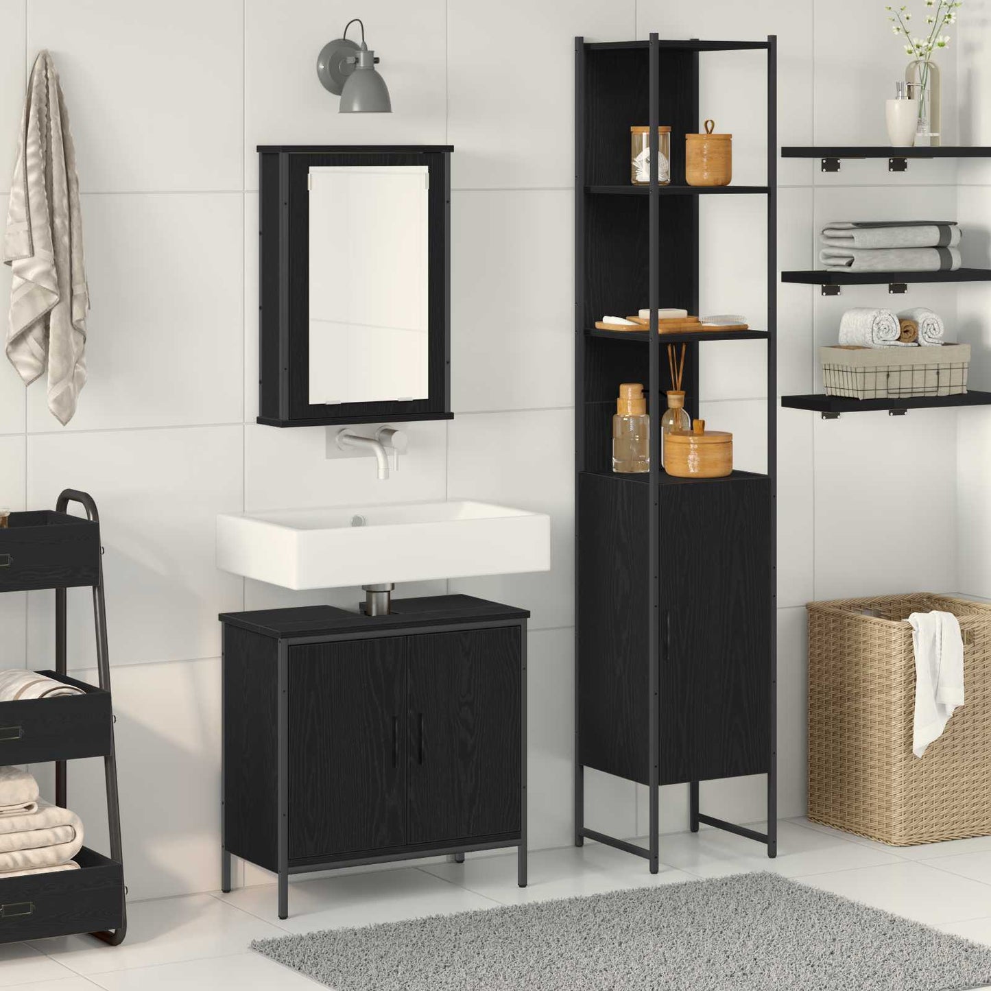 Bathroom Furniture Set 3 pcs Black Engineered wood