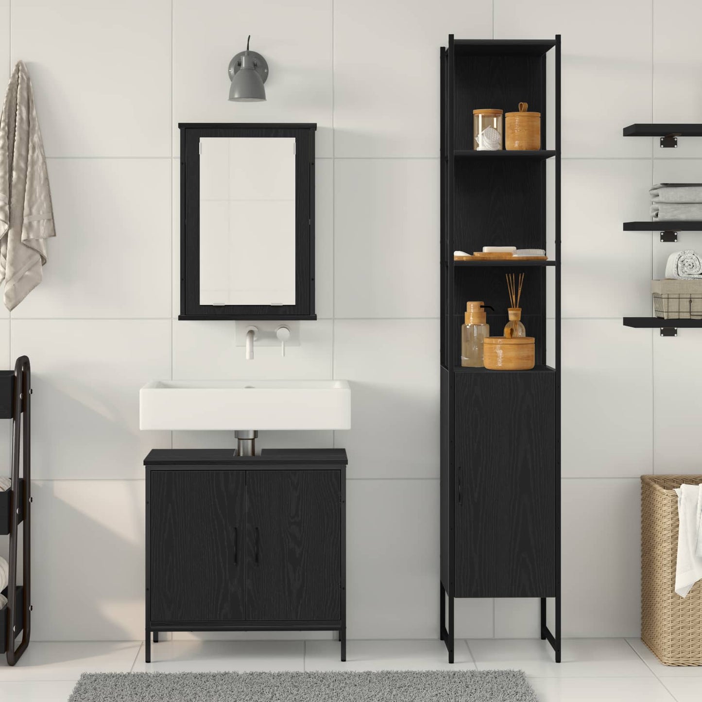 Bathroom Furniture Set 3 pcs Black Engineered wood