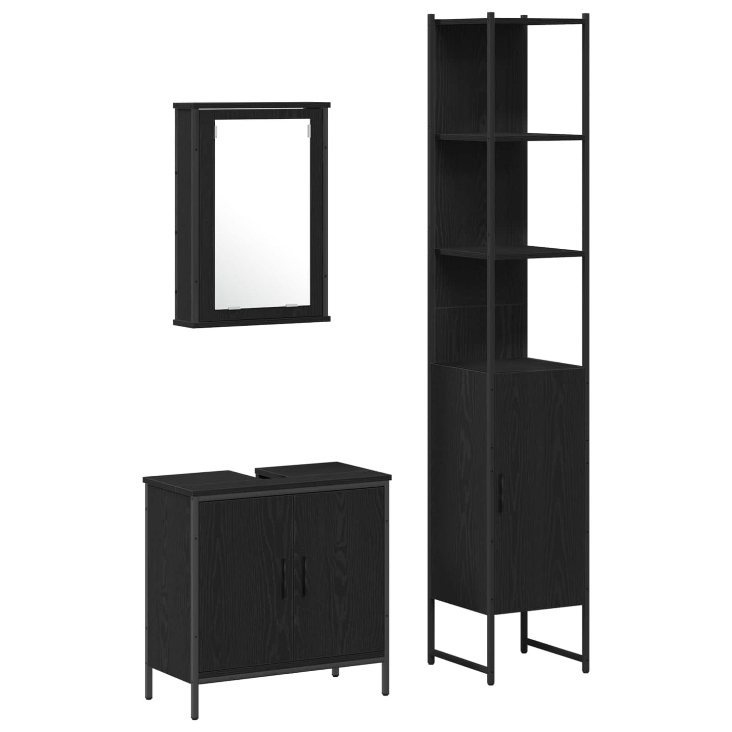 Bathroom Furniture Set 3 pcs Black Engineered wood