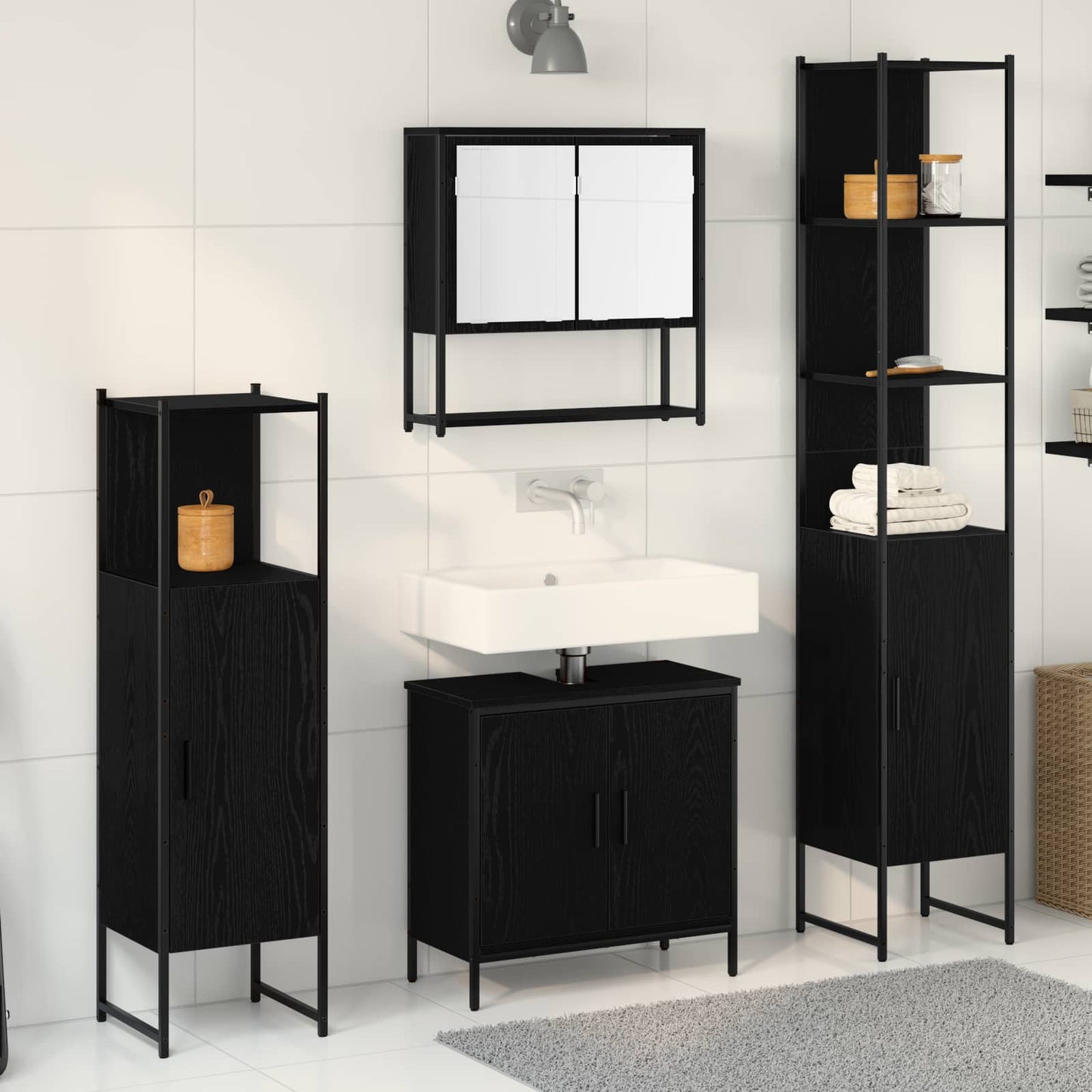 Bathroom Furniture Set 4 pcs Black Engineered wood