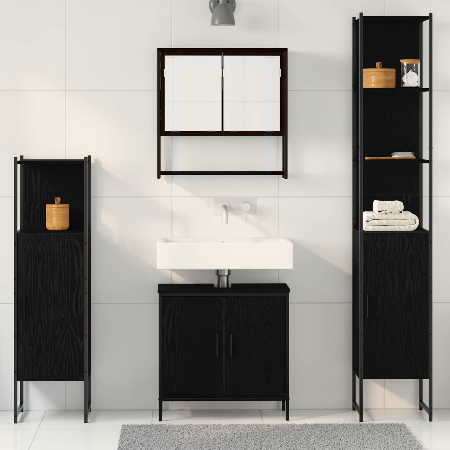 Bathroom Furniture Set 4 pcs Black Engineered wood