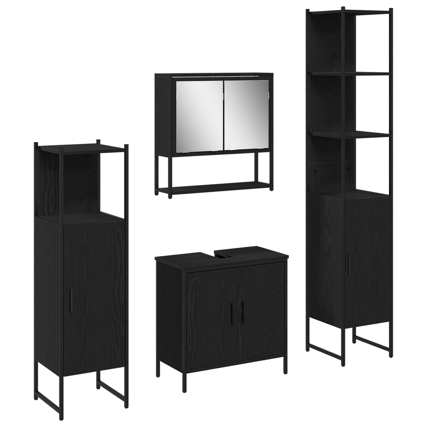 Bathroom Furniture Set with Shelf 4 pcs Black Engineered wood