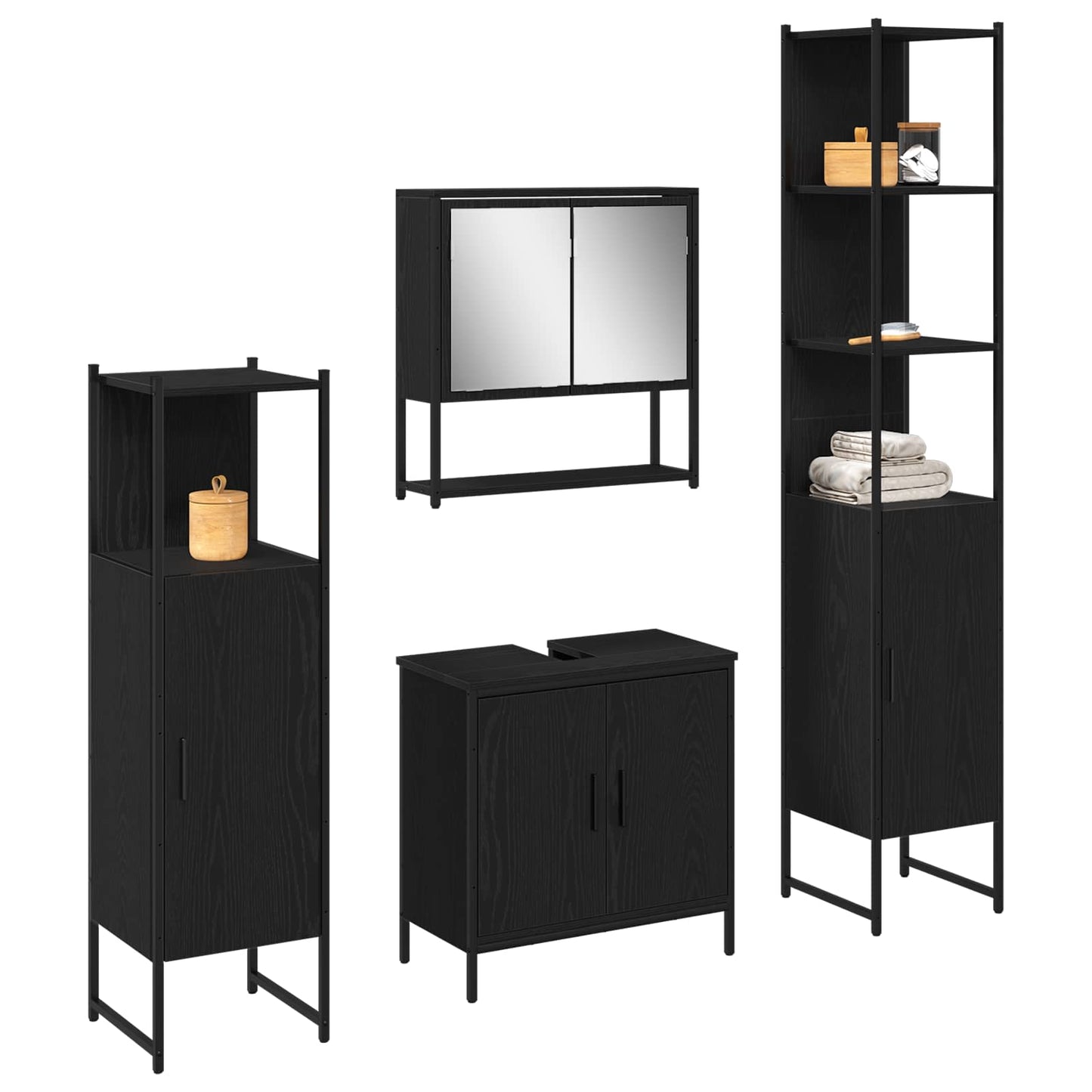 Bathroom Furniture Set 4 pcs Black Engineered wood