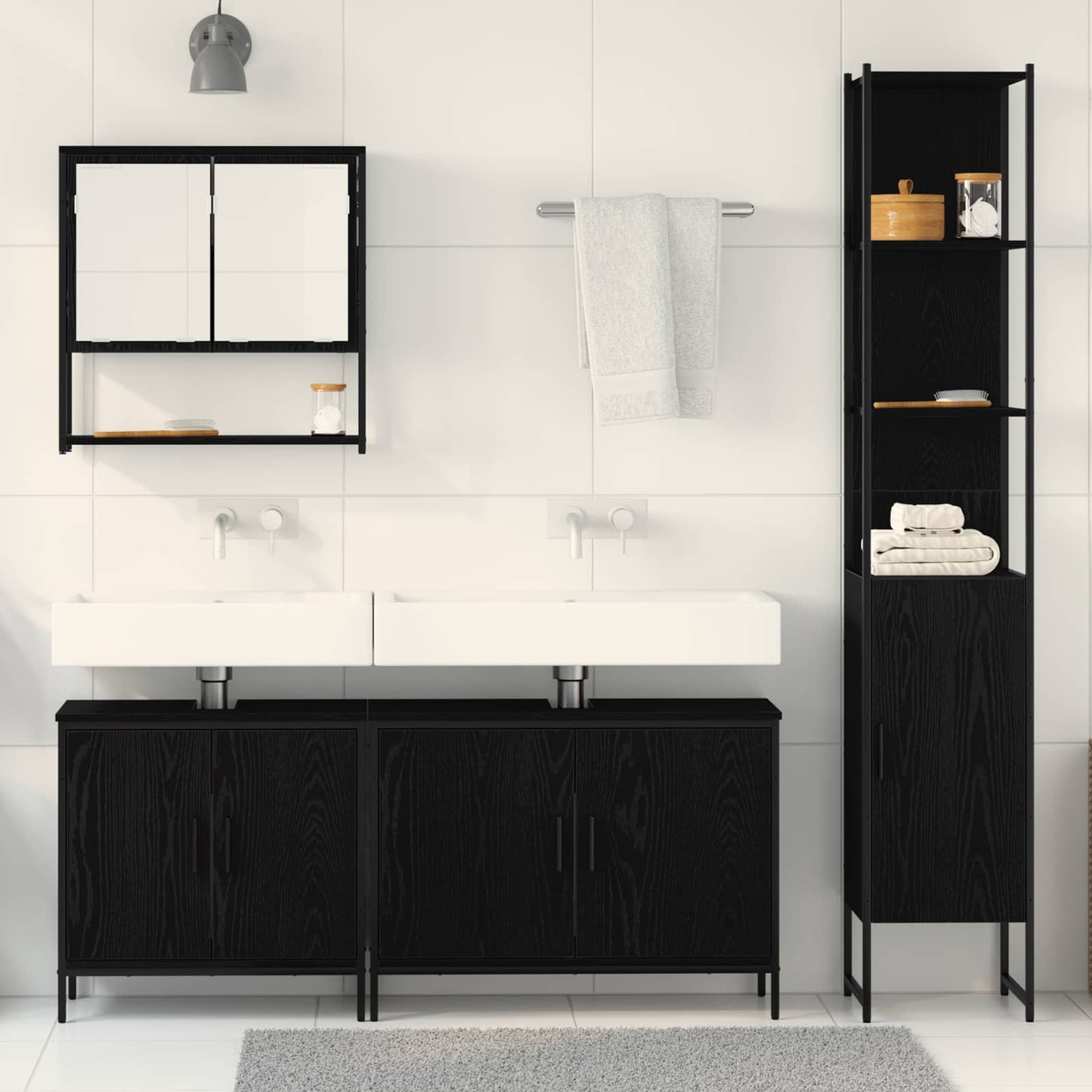 Bathroom Furniture Set 4 pcs Black Engineered wood