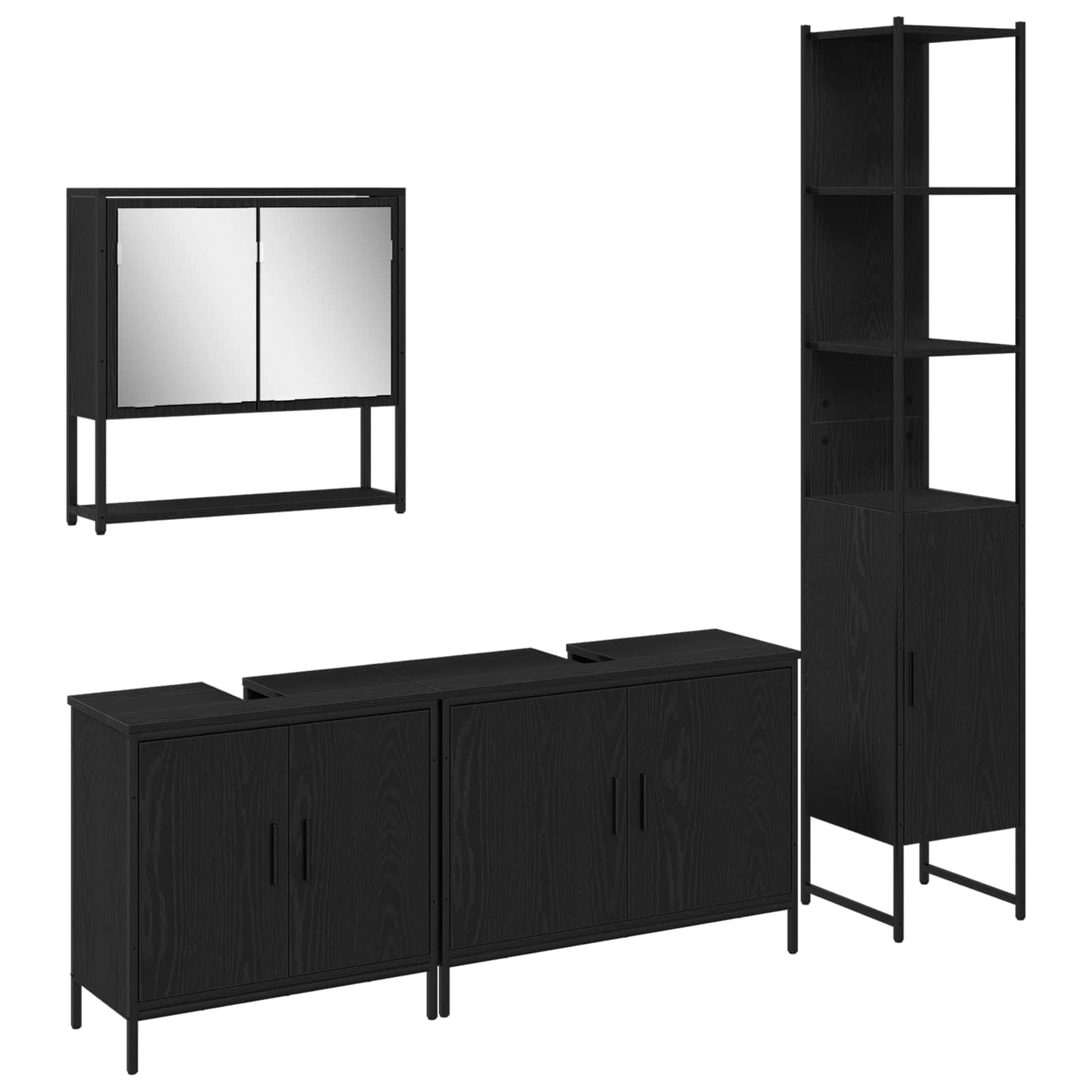 Bathroom Furniture Set with Shelf 4 pcs Black Engineered wood