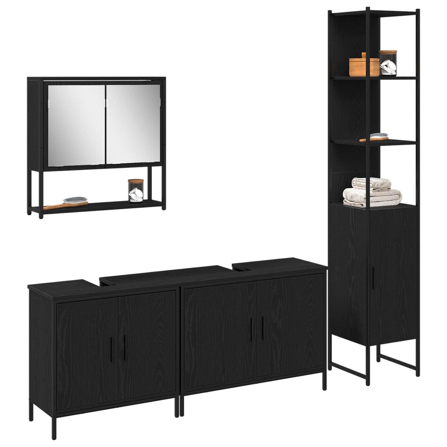 Bathroom Furniture Set 4 pcs Black Engineered wood
