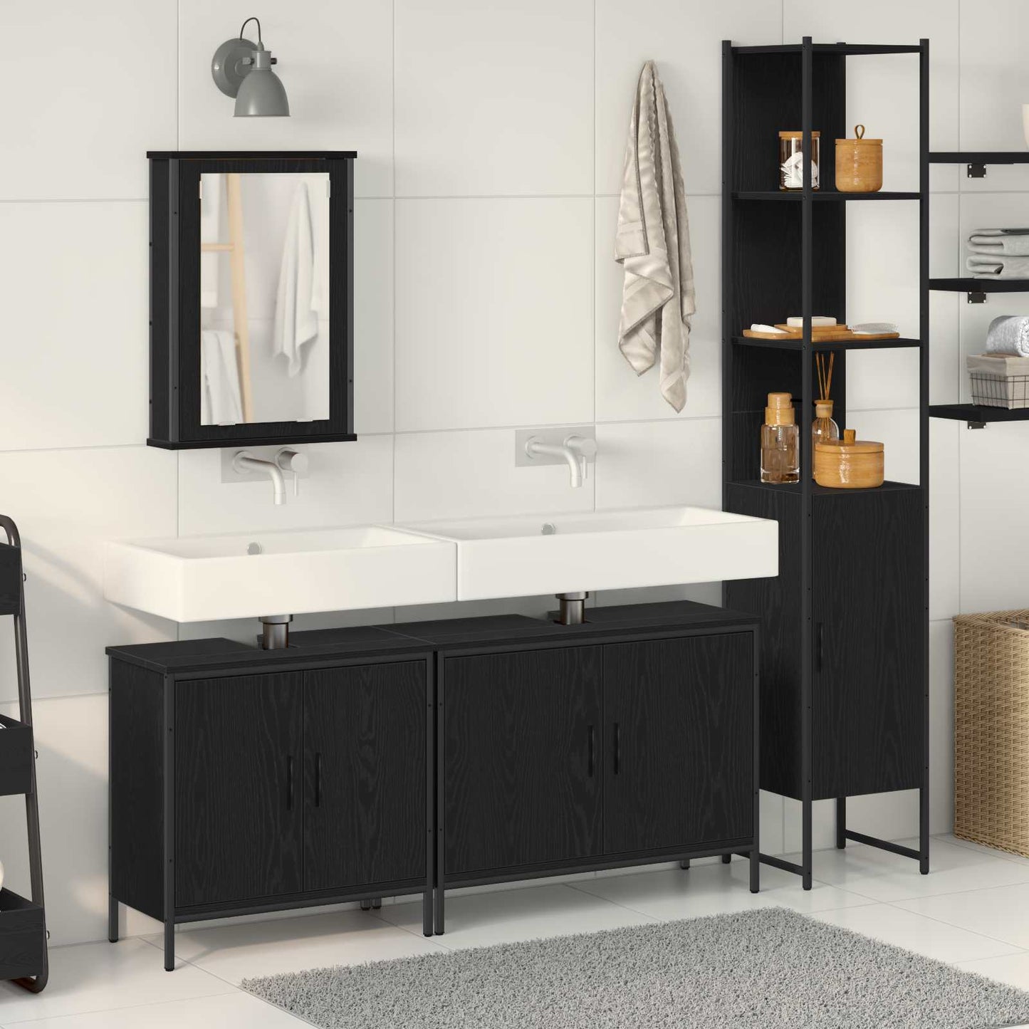 Bathroom Furniture Set 4 pcs Black Engineered wood