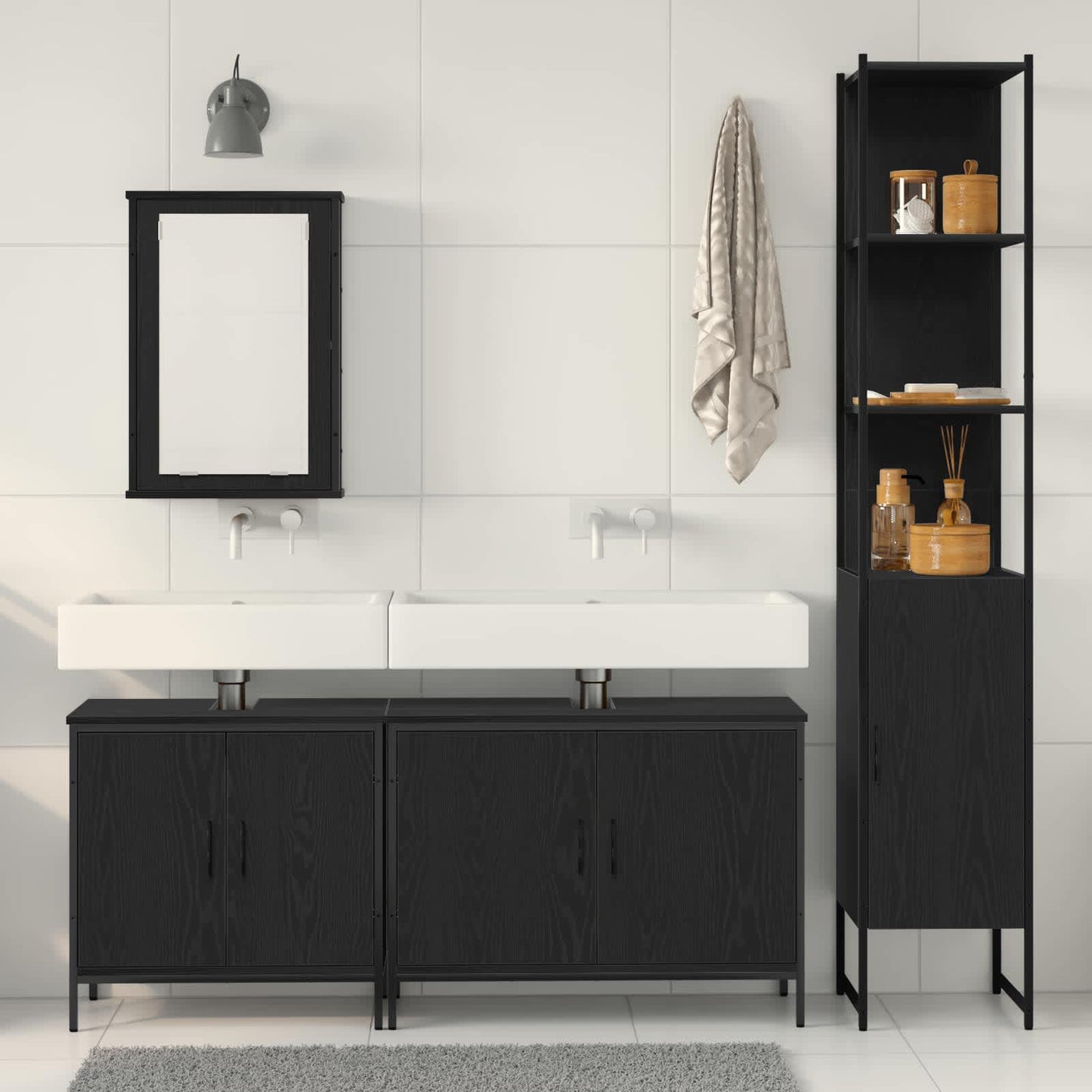 Bathroom Furniture Set 4 pcs Black Engineered wood