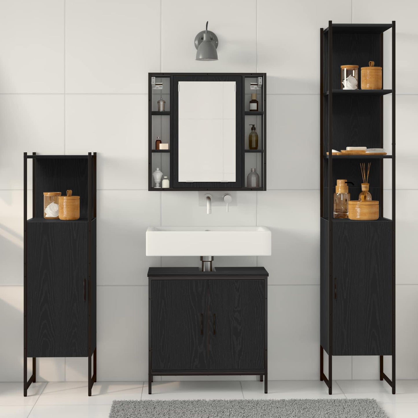Bathroom Furniture Set 4 pcs Black Engineered wood